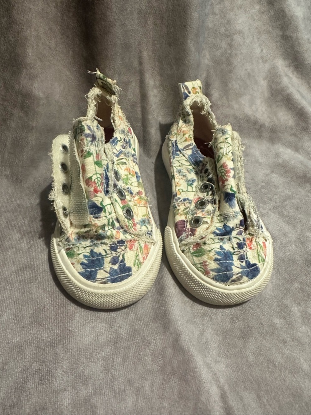 Girls Floral Canvas Slip-On Sneakers - Blue & Multicolor